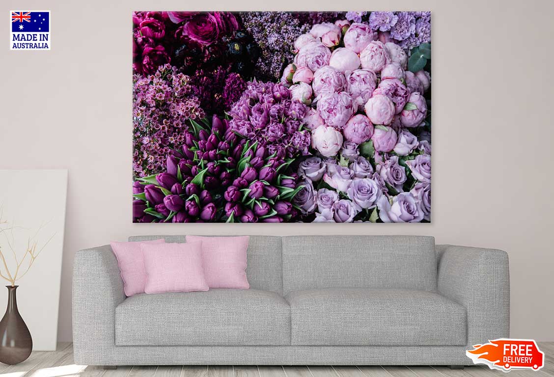 Purple Flowers View Photograph Print 100% Australian Made Stretched Canvas Ready to Hang - 1623