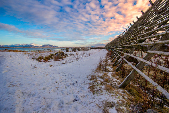 Wooden Fence on Snow Field View Print 100% Australian Made Stretched Canvas Ready to Hang - 1074