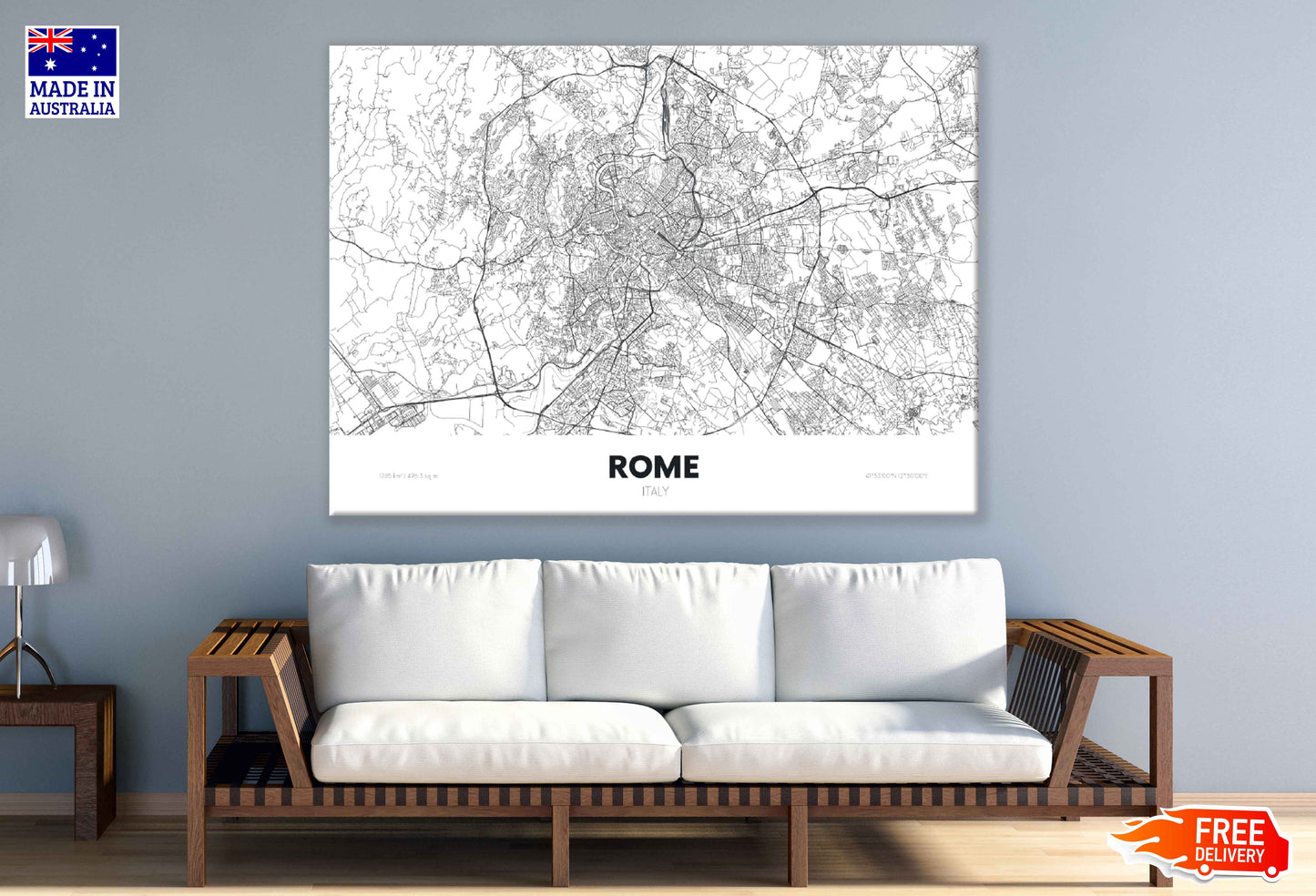 Rome City Italy, Travel Detailed Map Print 100% Australian Made Stretched Canvas Ready to Hang - 2354