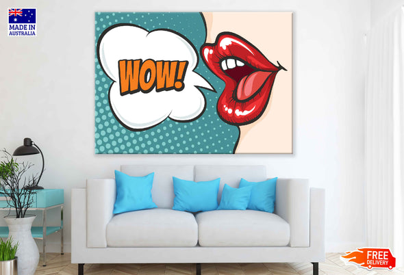 WOW Quote & Girl Mouth Vector Pop Arts & Comic Poster Print 100% Australian Made Stretched Canvas Ready to Hang - 2155