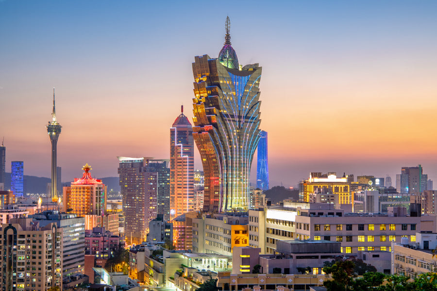 Macau City Skyline at Night View Print 100% Australian Made Stretched Canvas Ready to Hang - 1523