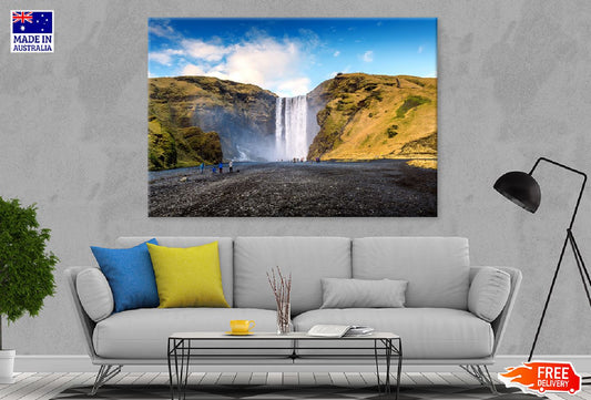 Skogafoss Waterfall View Iceland Print 100% Australian Made Stretched Canvas Ready to Hang - 1075