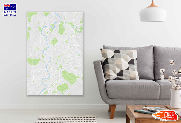 Rome City Color Detailed Map Print 100% Australian Made Stretched Canvas Ready to Hang - 2355