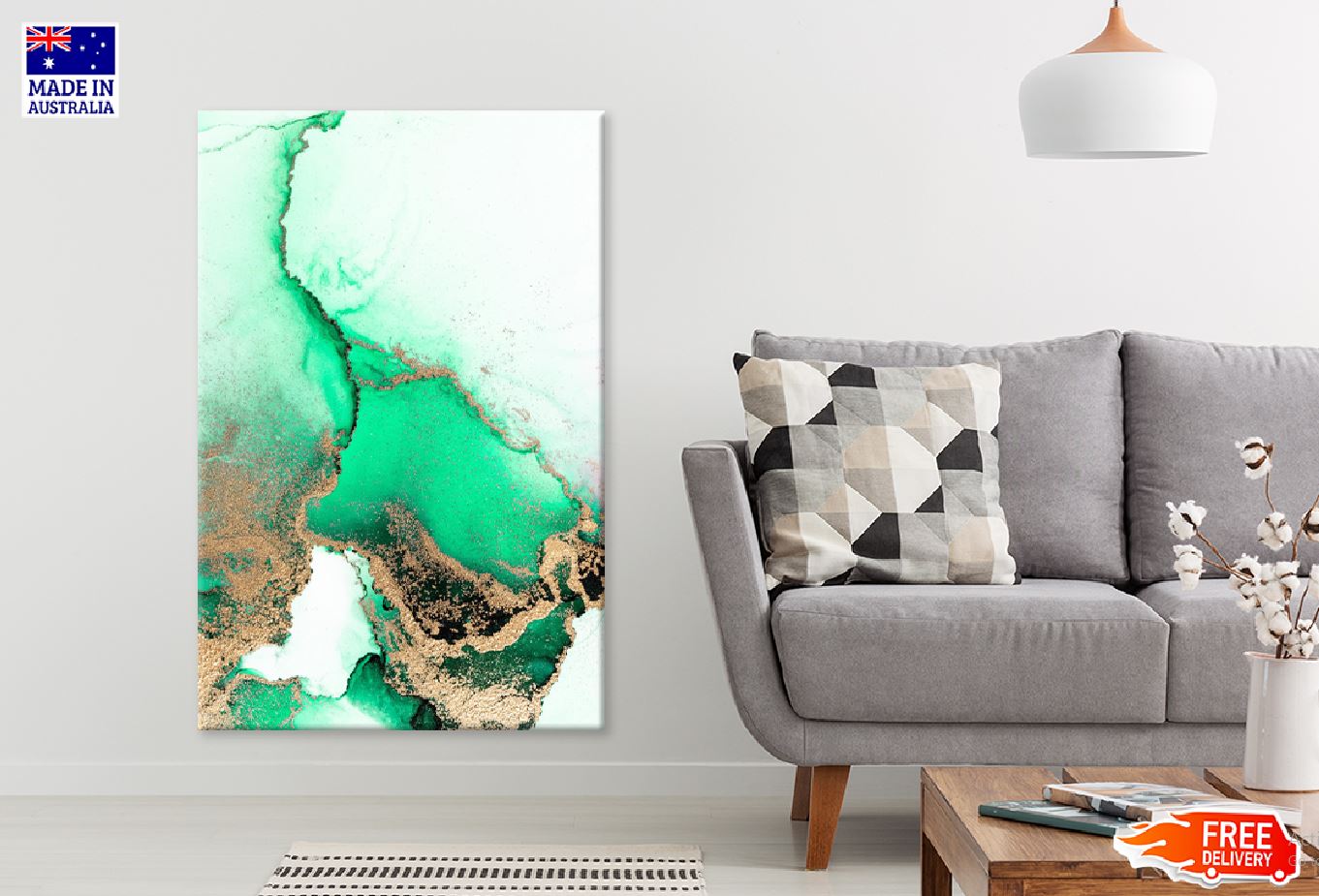 Green & Gold Splash Abstract Art Design Print 100% Australian Made Stretched Canvas Ready to Hang - 1175