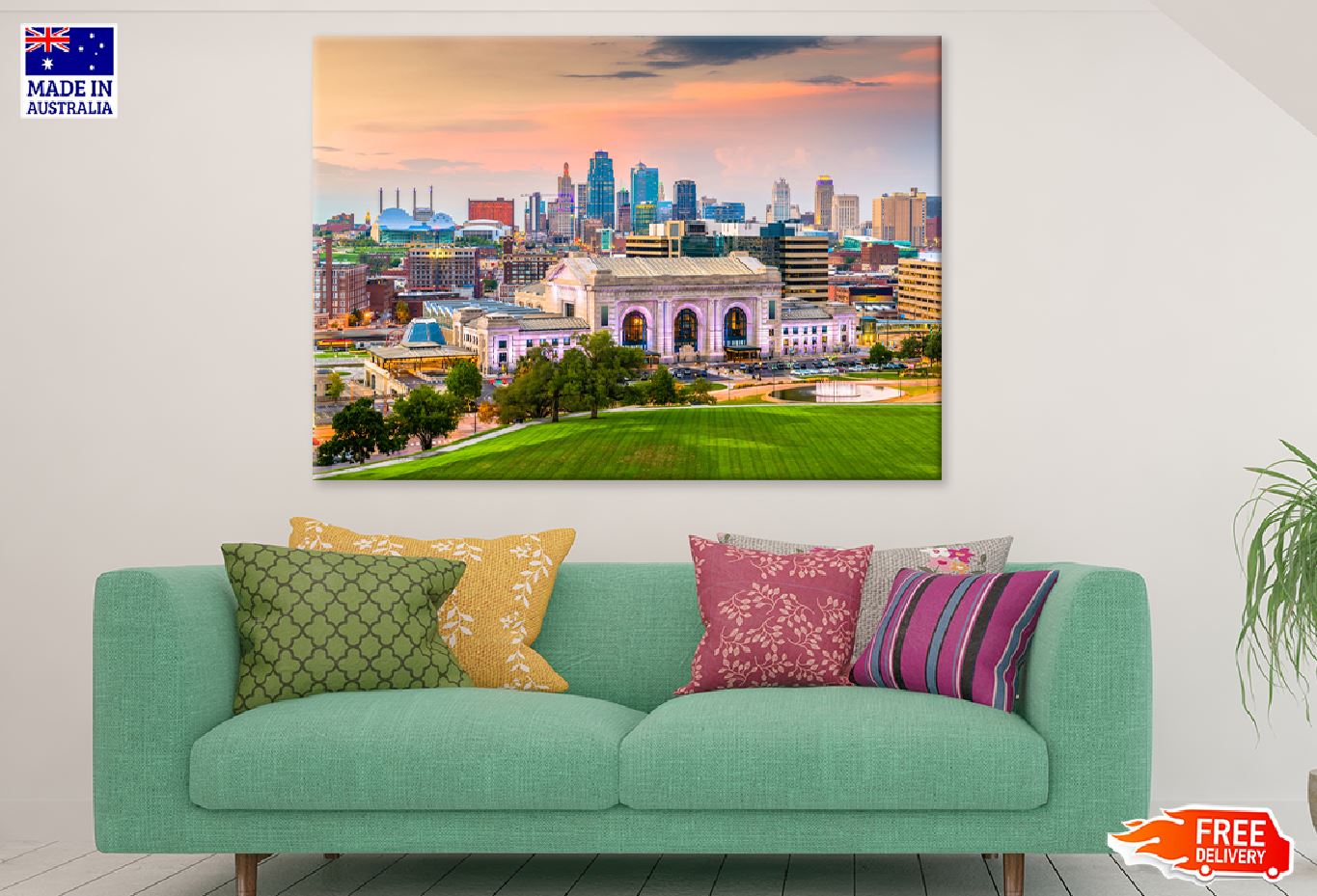 Kansas City View Missouri USA Print 100% Australian Made Stretched Canvas Ready to Hang - 1524