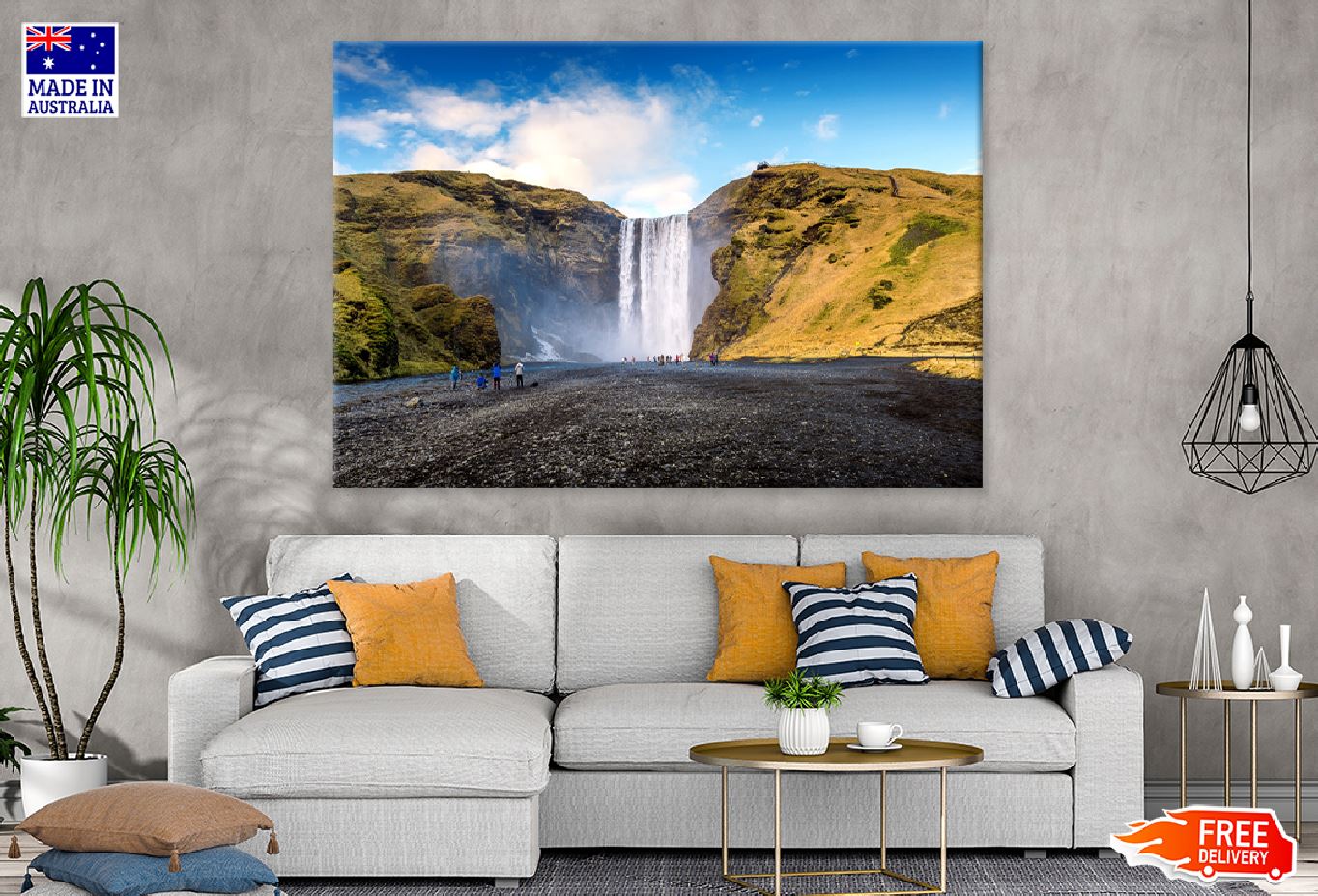 Skogafoss Waterfall View Iceland Print 100% Australian Made Stretched Canvas Ready to Hang - 1075