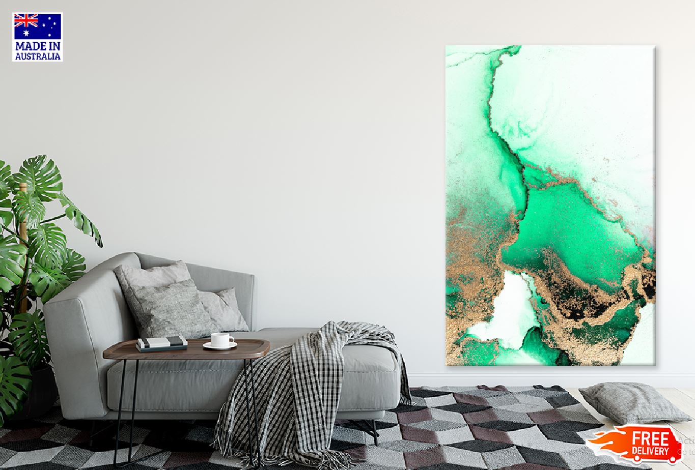 Green & Gold Splash Abstract Art Design Print 100% Australian Made Stretched Canvas Ready to Hang - 1175