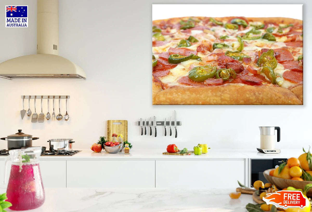 Pepper and Meat Pizza Photograph Print 100% Australian Made Stretched Canvas Ready to Hang - 2056