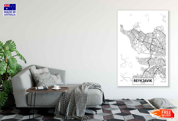 Reykjavik City in Iceland Detailed Map Print 100% Australian Made Stretched Canvas Ready to Hang - 2356