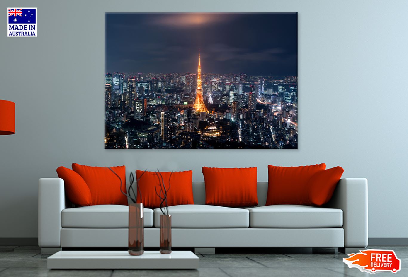 Tokyo Tower at Night view Japan Print 100% Australian Made Stretched Canvas Ready to Hang - 1525