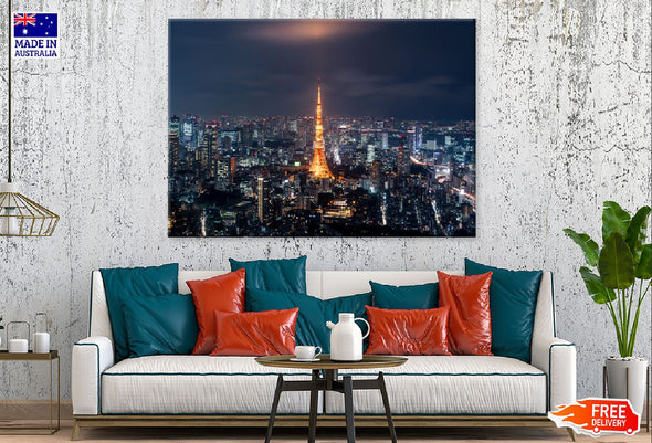 Tokyo Tower at Night view Japan Print 100% Australian Made Stretched Canvas Ready to Hang - 1525