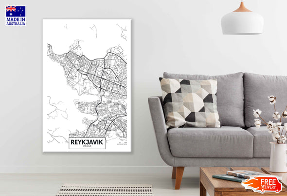 Reykjavik City in Iceland Detailed Map Print 100% Australian Made Stretched Canvas Ready to Hang - 2356