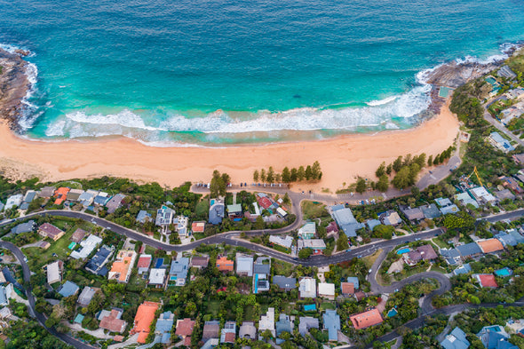 Resort Town & Sea Aerial View Print 100% Australian Made Stretched Canvas Ready to Hang - 1424