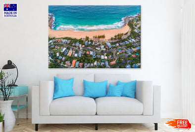 Resort Town & Sea Aerial View Print 100% Australian Made Stretched Canvas Ready to Hang - 1424