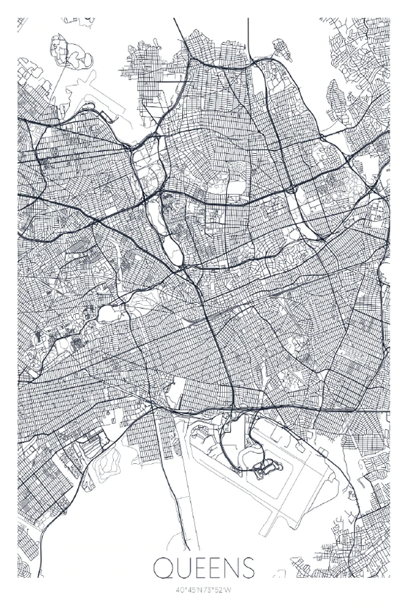 Queens New York City, Detailed Map Print 100% Australian Made Stretched Canvas Ready to Hang - 2357