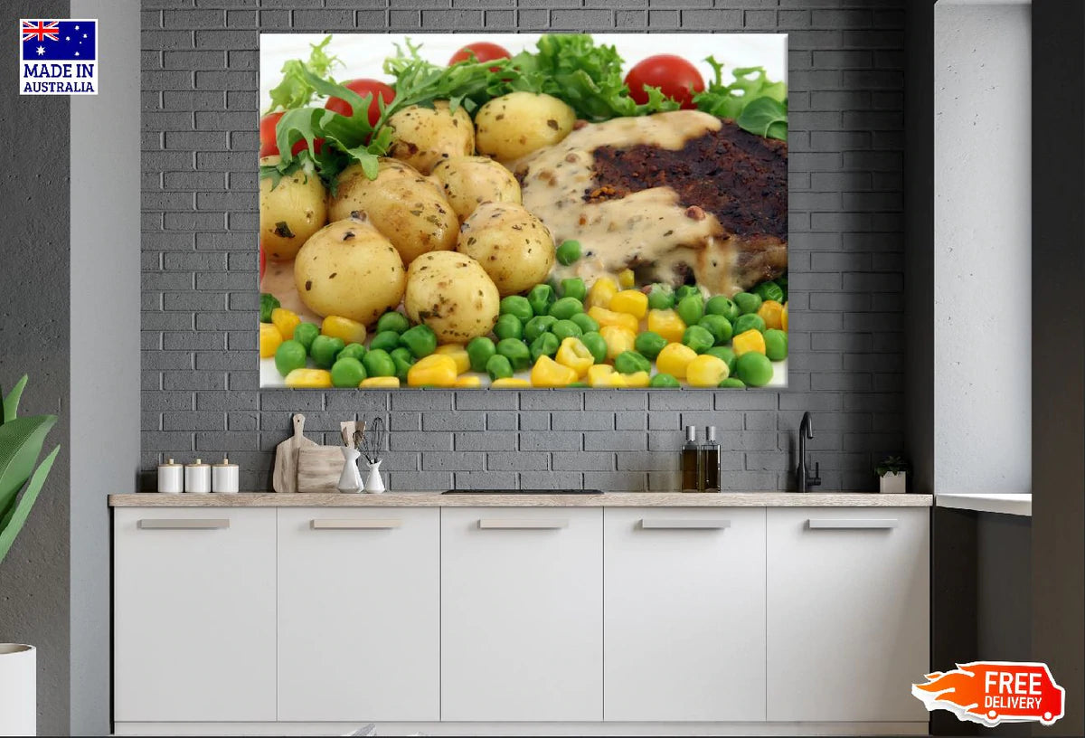 Potato Corn and Tomatoes with Beef Photograph Print 100% Australian Made Stretched Canvas Ready to Hang - 2058