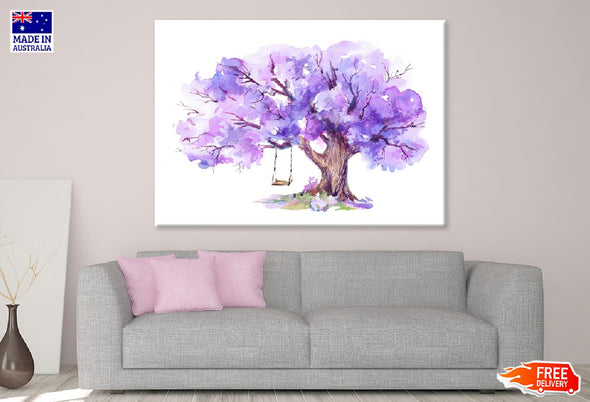 Purple Tree with Swing Watercolor Print 100% Australian Made Stretched Canvas Ready to Hang - 1755