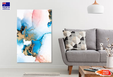 Blue Pink & Gold Fluid Abstract Design Print 100% Australian Made Stretched Canvas Ready to Hang - 1177