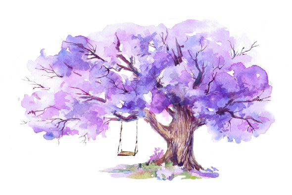 Purple Tree with Swing Watercolor Print 100% Australian Made Stretched Canvas Ready to Hang - 1755