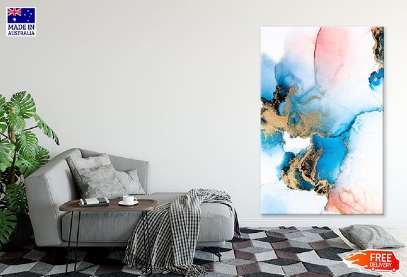 Blue Pink & Gold Fluid Abstract Design Print 100% Australian Made Stretched Canvas Ready to Hang - 1177