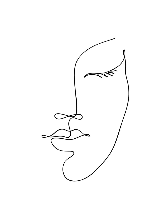 Woman Face B&W Line Art Print 100% Australian Made Stretched Canvas Ready to Hang - 1858