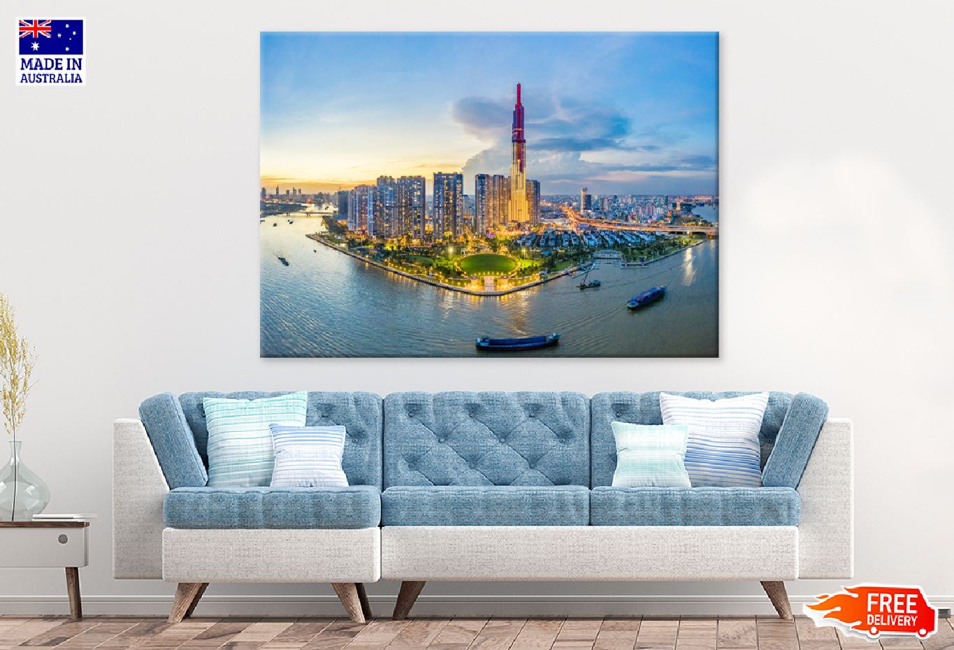 Aerial of Center Ho Chi Minh City Print 100% Australian Made Stretched Canvas Ready to Hang - 1527