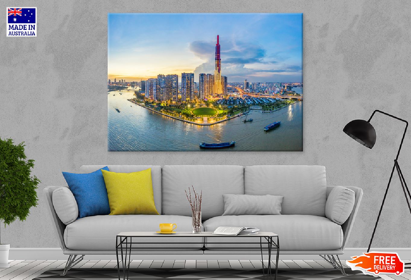 Aerial of Center Ho Chi Minh City Print 100% Australian Made Stretched Canvas Ready to Hang - 1527