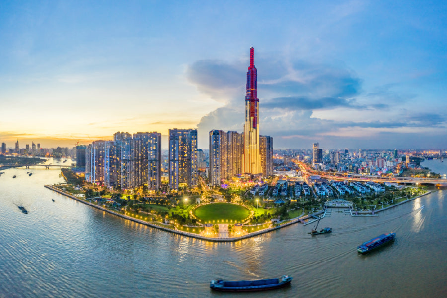 Aerial of Center Ho Chi Minh City Print 100% Australian Made Stretched Canvas Ready to Hang - 1527