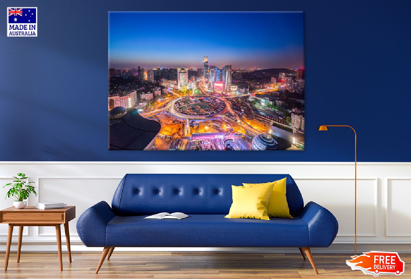 Wuhan City at Night View China Print 100% Australian Made Stretched Canvas Ready to Hang - 1528