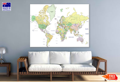 Political World Map with Labeling Vector Art Print 100% Australian Made Stretched Canvas Ready to Hang - 2359