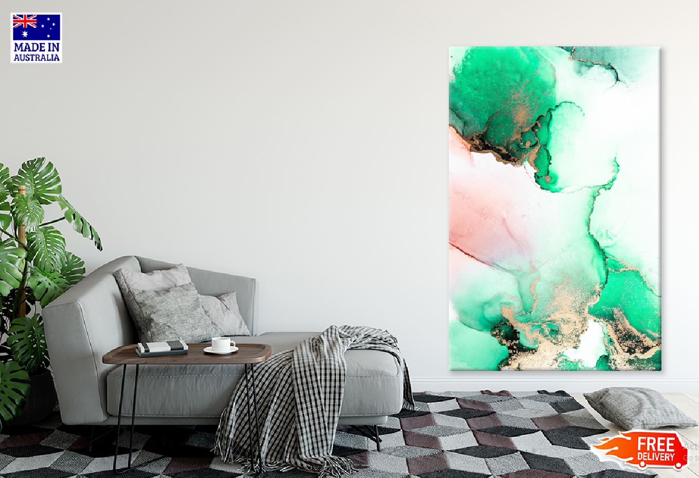 Green & Gold Liquid Abstract Art Design Print 100% Australian Made Stretched Canvas Ready to Hang - 1179