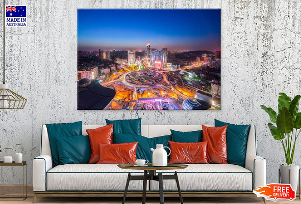 Wuhan City at Night View China Print 100% Australian Made Stretched Canvas Ready to Hang - 1528