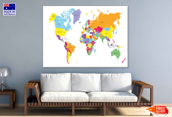 Political World Map with Country Names and Capital Cities Vector Art Print 100% Australian Made Stretched Canvas Ready to Hang - 2360