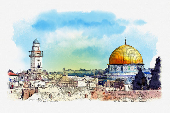 Al Aqsa Mosque Watercolor Art Print 100% Australian Made Stretched Canvas Ready to Hang - 1529