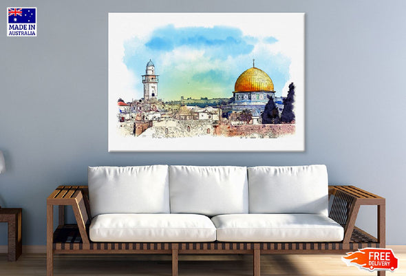 Al Aqsa Mosque Watercolor Art Print 100% Australian Made Stretched Canvas Ready to Hang - 1529