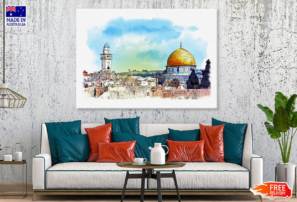 Al Aqsa Mosque Watercolor Art Print 100% Australian Made Stretched Canvas Ready to Hang - 1529