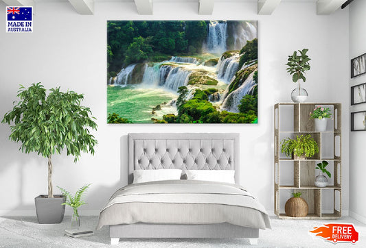 Landscape with Waterfall Scenery Print 100% Australian Made Stretched Canvas Ready to Hang - 1081