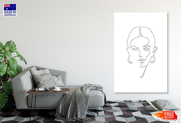 Girl Face B&W Line Art Print 100% Australian Made Stretched Canvas Ready to Hang - 1861