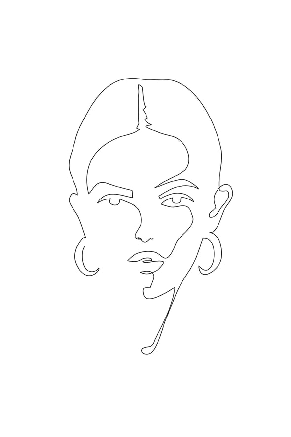 Girl Face B&W Line Art Print 100% Australian Made Stretched Canvas Ready to Hang - 1861