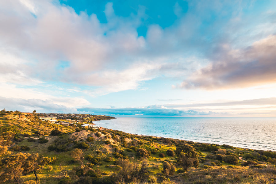 Hallett Cove Suburb & Beach View Print 100% Australian Made Stretched Canvas Ready to Hang - 1429