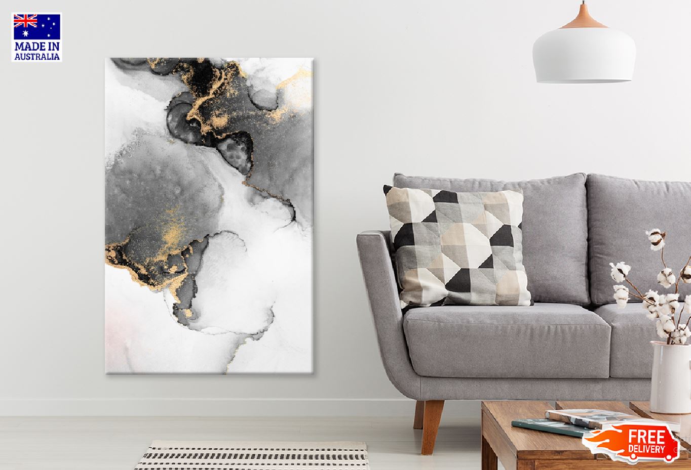 Black Gold Marble Abstract Design Print 100% Australian Made Stretched Canvas Ready to Hang - 1181