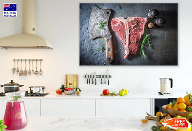 Tasty Red Steak on Old Metal Table Photograph Print 100% Australian Made Stretched Canvas Ready to Hang - 2062