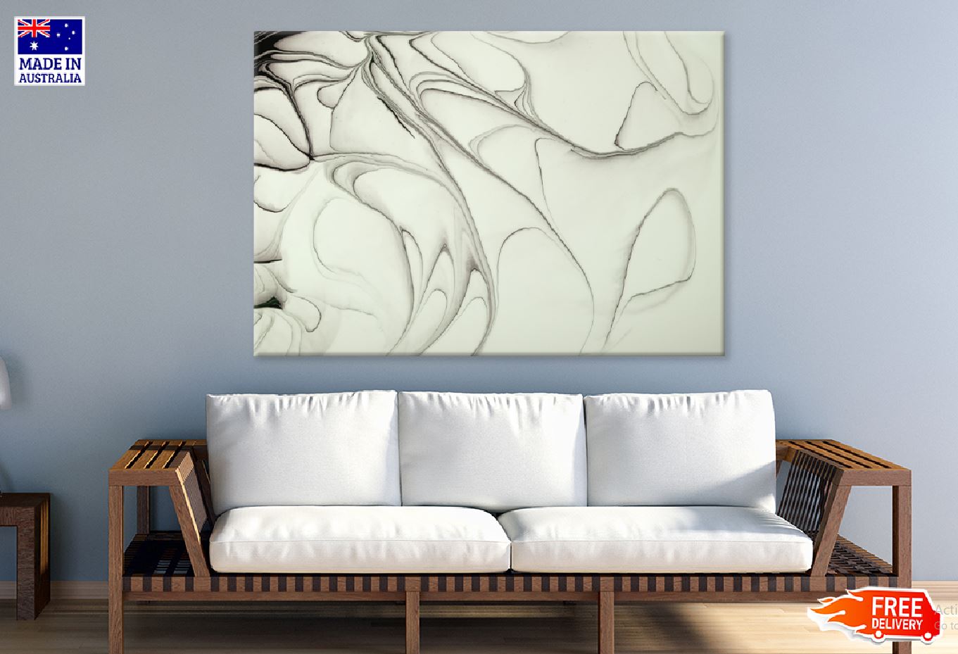 Grey Black Abstract Fluid Design Print 100% Australian Made Stretched Canvas Ready to Hang - 1109