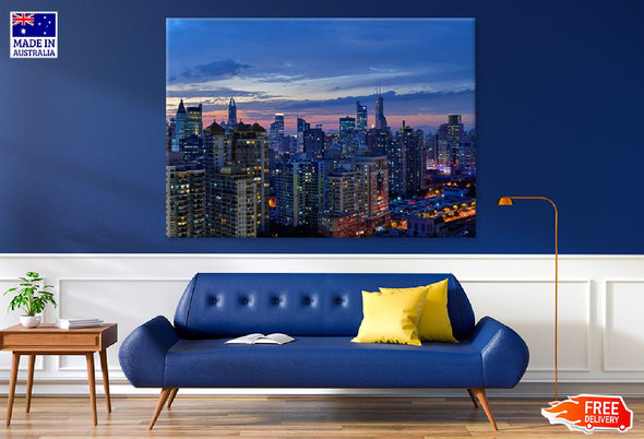 Shanghai City Night Photograph Print 100% Australian Made Stretched Canvas Ready to Hang - 1458