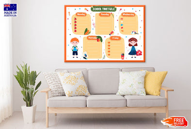 School Timetable for Children Art Print 100% Australian Made Stretched Canvas Ready to Hang - 1666