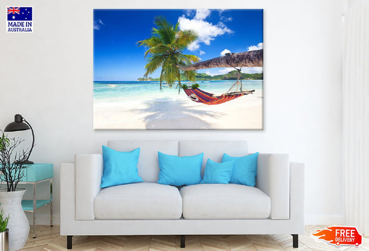 Seychelles Island with Palm Trees Print 100% Australian Made Stretched Canvas Ready to Hang - 1357