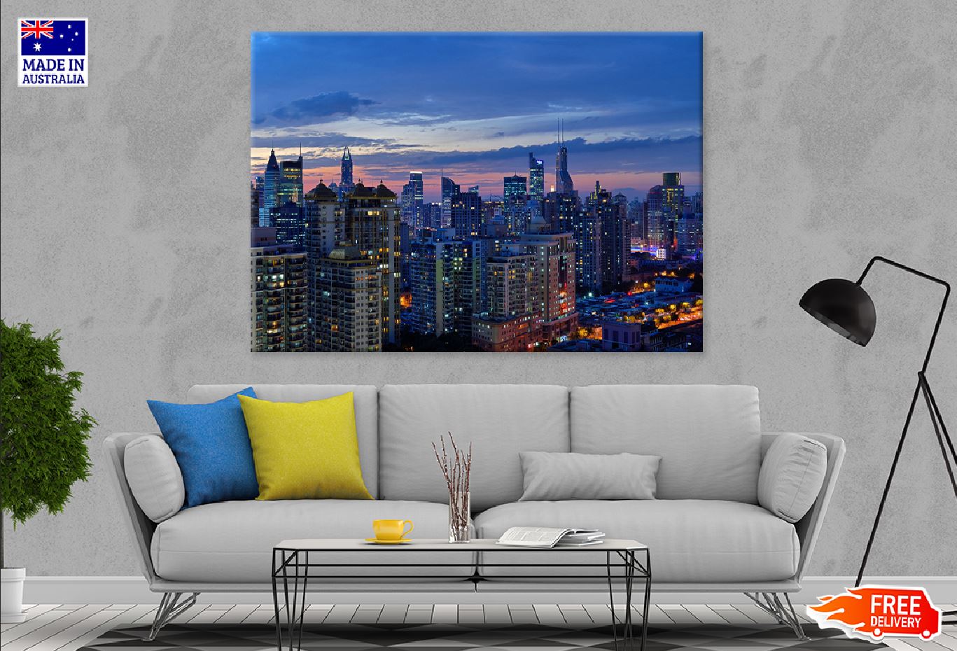 Shanghai City Night Photograph Print 100% Australian Made Stretched Canvas Ready to Hang - 1458