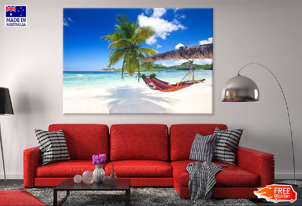 Seychelles Island with Palm Trees Print 100% Australian Made Stretched Canvas Ready to Hang - 1357