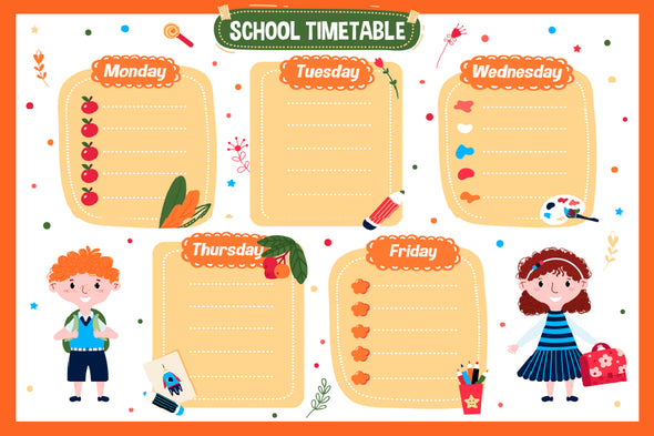 School Timetable for Children Art Print 100% Australian Made Stretched Canvas Ready to Hang - 1666