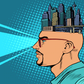 City on Man's Head Vector Art Illustration Pop Arts & Comic Poster Print 100% Australian Made Stretched Canvas Ready to Hang - 2162